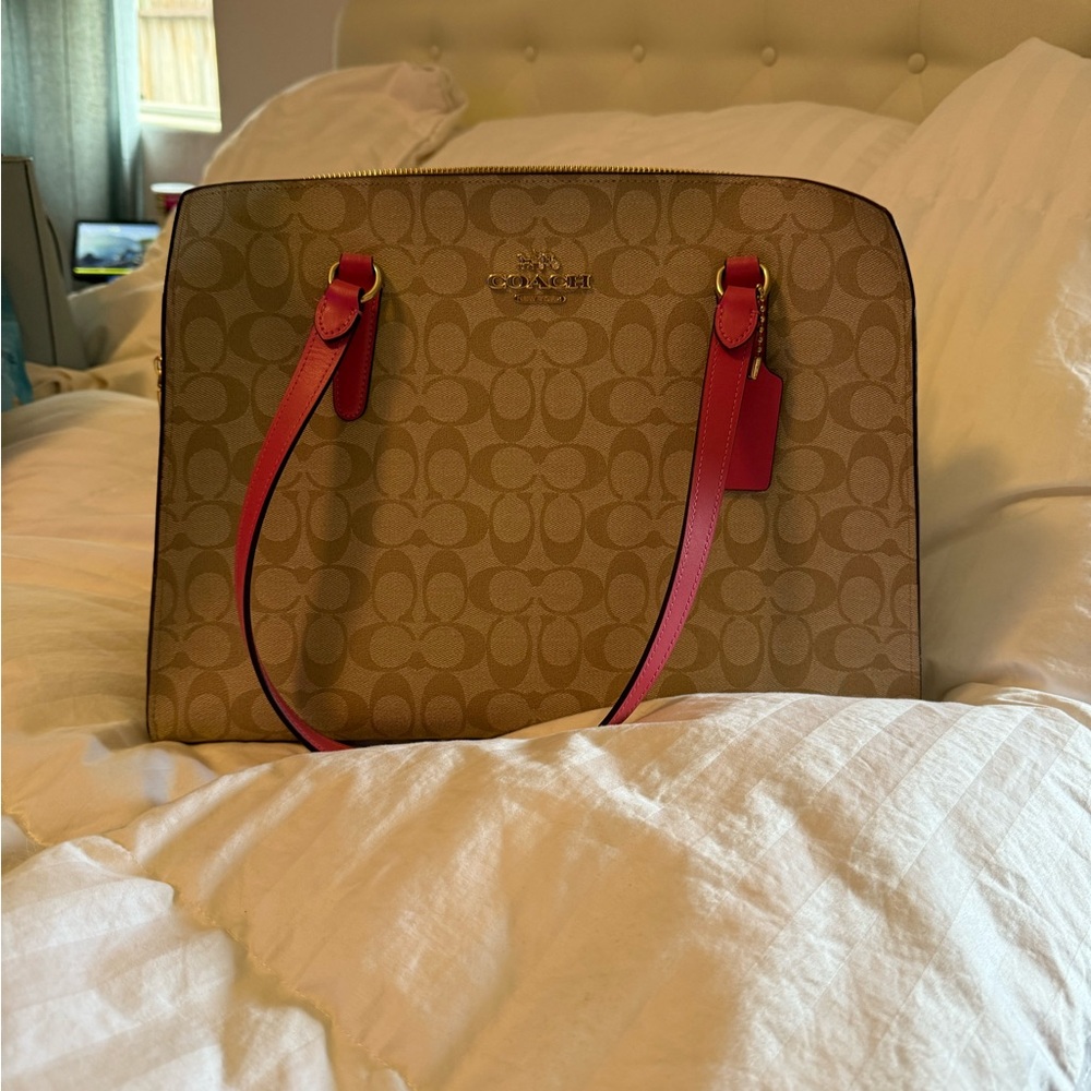 Coach Tan and Pink Shoulder Bag with Signature Style
